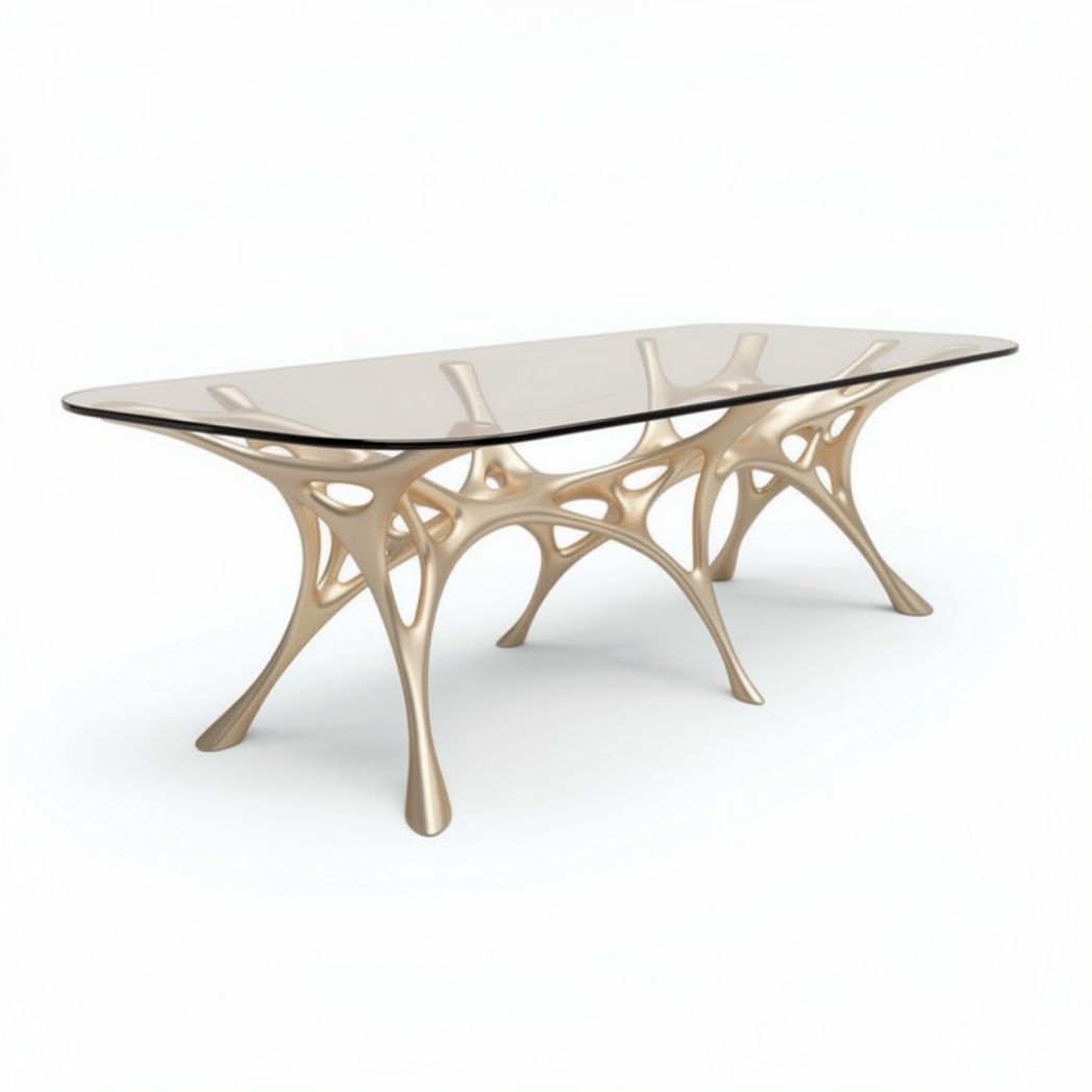 Table rectangulaire en verre noir et base en métal doré dimensions 200 x 100 x 75cm