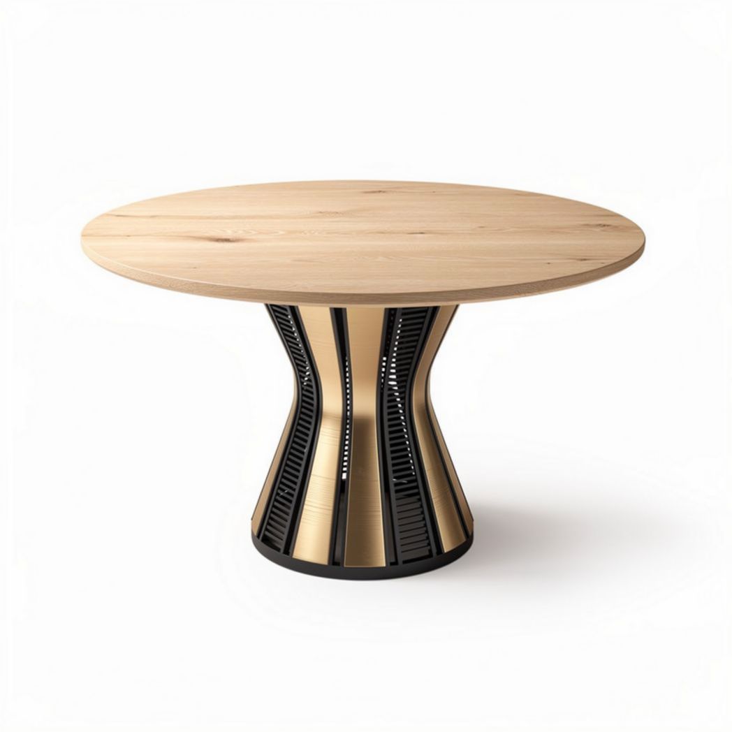 Table ronde en bois avec base en métal noir 100 x 100 x 75cm