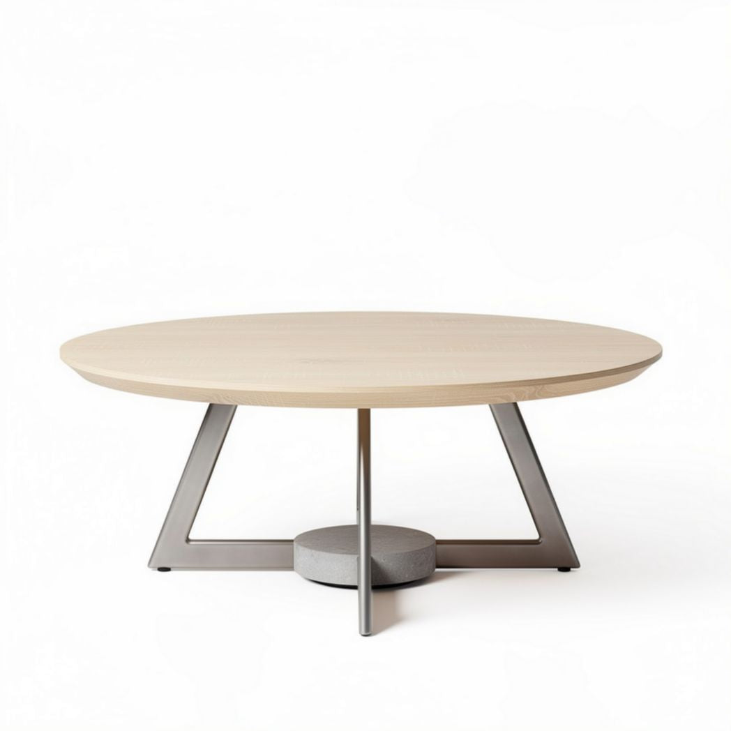 Table basse ronde en bois clair avec piétement en métal gris 120 x 120 x 40cm