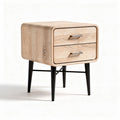 Table de chevet en bois avec deux tiroirs et pieds en métal noir 60 x 40 x 50cm