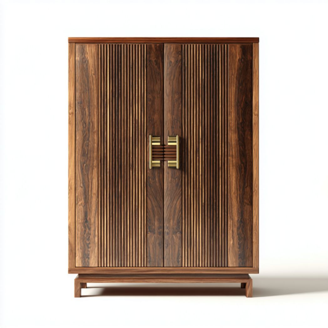 Armoire en bois clair de 80 x 40 x 100cm avec deux portes et poignées noires