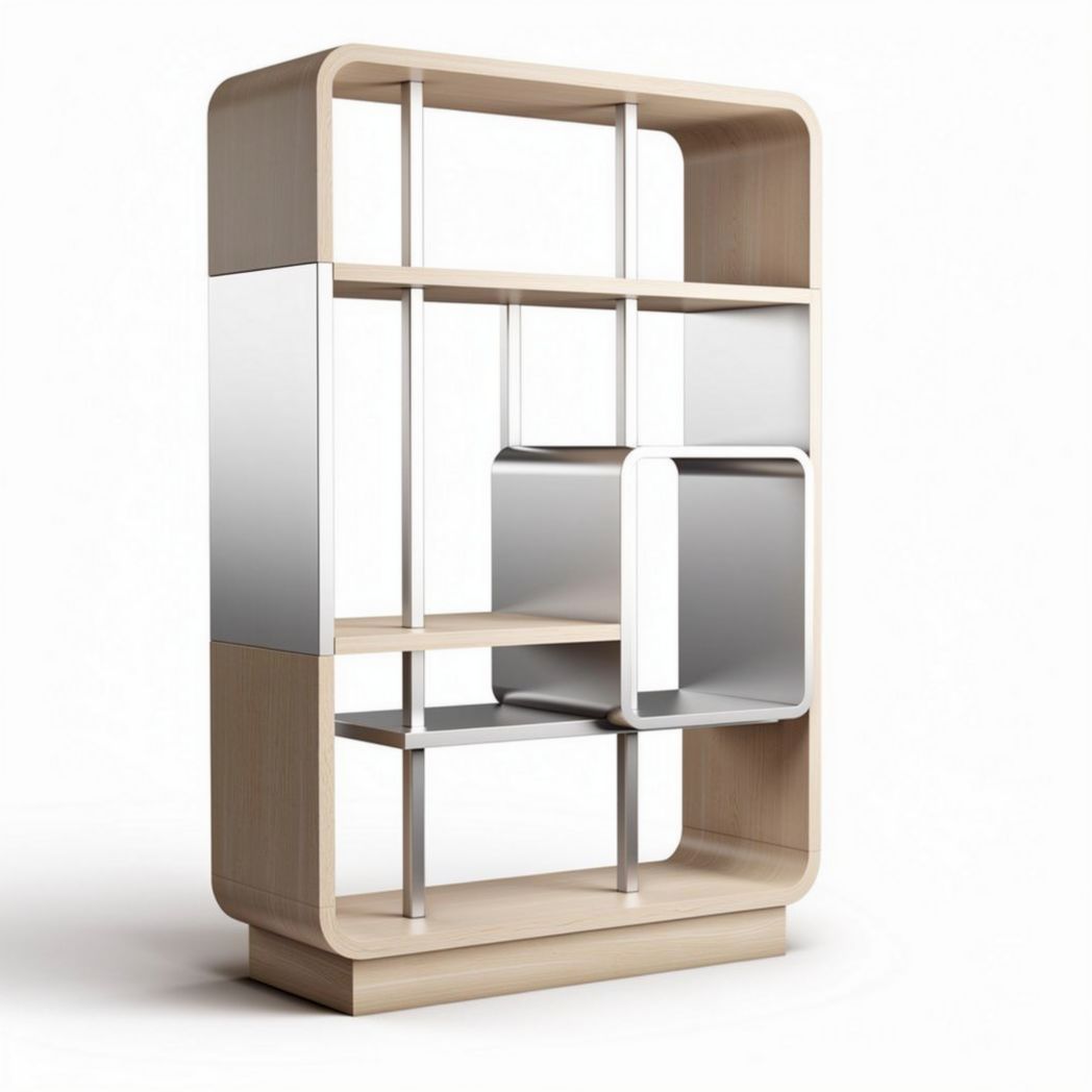 Étagère en bois avec éléments en miroir dimensions 80 x 40 x 120cm pour rangement moderne