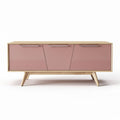 Meuble de rangement en bois avec portes roses et dimensions 120 x 40 x 70cm