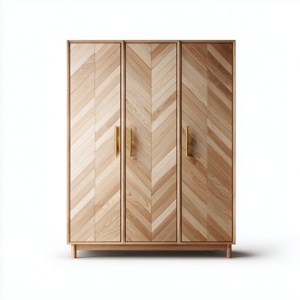 Armoire en bois et tissu 3 portes beige 120 x 40 x 180cm