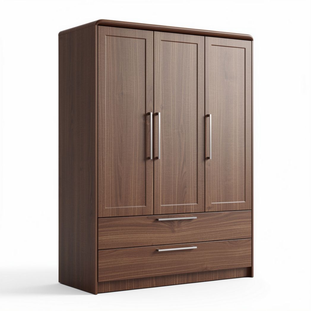 Armoire en bois foncé avec trois portes et deux tiroirs dimensions 150 x 60 x 200cm