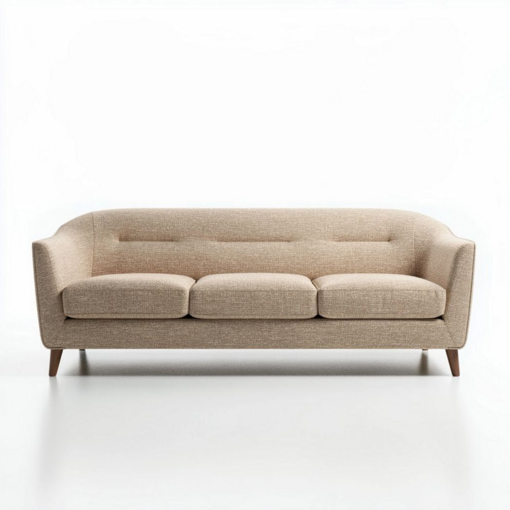 Canapé trois places en tissu beige avec pieds en bois 180 x 80 x 75cm