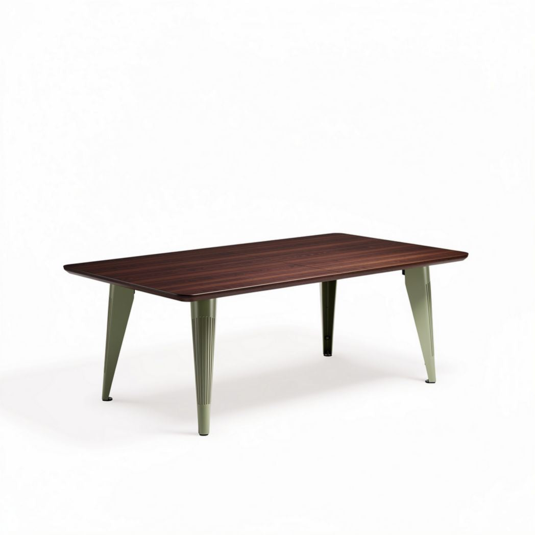 Table rectangulaire en bois acajou avec pieds en métal vert 180 x 90 x 75cm