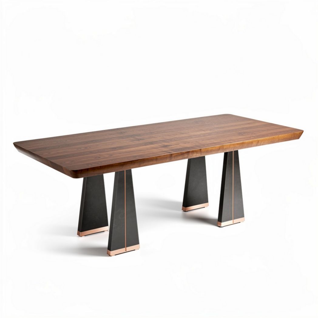 Table rectangulaire en bois de noyer avec pieds en acier noir 200 x 100 x 75cm